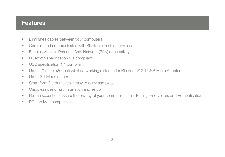 Features | IOGear GBU421 User Manual | Page 8 / 64