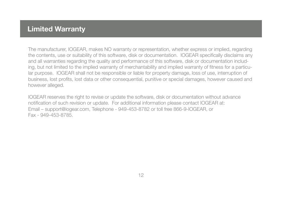 Limited warranty | IOGear GICe711S3W6 User Manual | Page 12 / 16