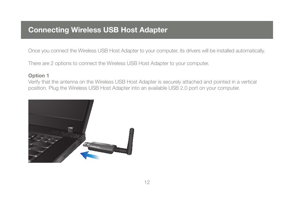 Connecting wireless usb host adapter | IOGear Wireless USB Hub GUWH104 User Manual | Page 12 / 30