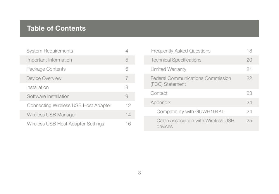 IOGear Wireless USB Hub GUWH104 User Manual | Page 3 / 30