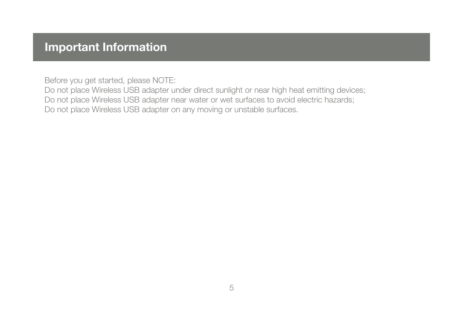 Important information | IOGear Wireless USB Hub GUWH104 User Manual | Page 5 / 30