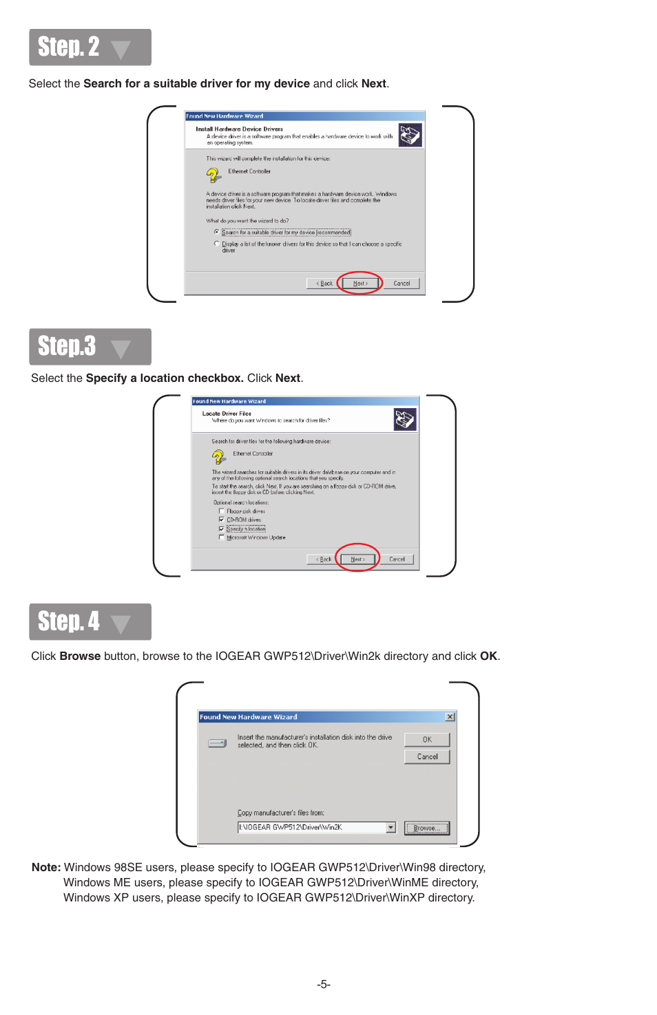 Step. 2 step.3 step. 4 | IOGear Wireless GWP512 User Manual | Page 6 / 16