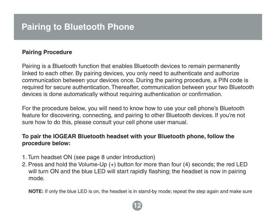 Pairing to bluetooth phone | IOGear GBE211 User Manual | Page 10 / 54