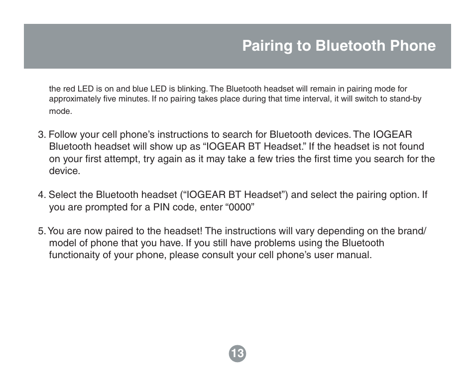 Pairing to bluetooth phone | IOGear GBE211 User Manual | Page 11 / 54