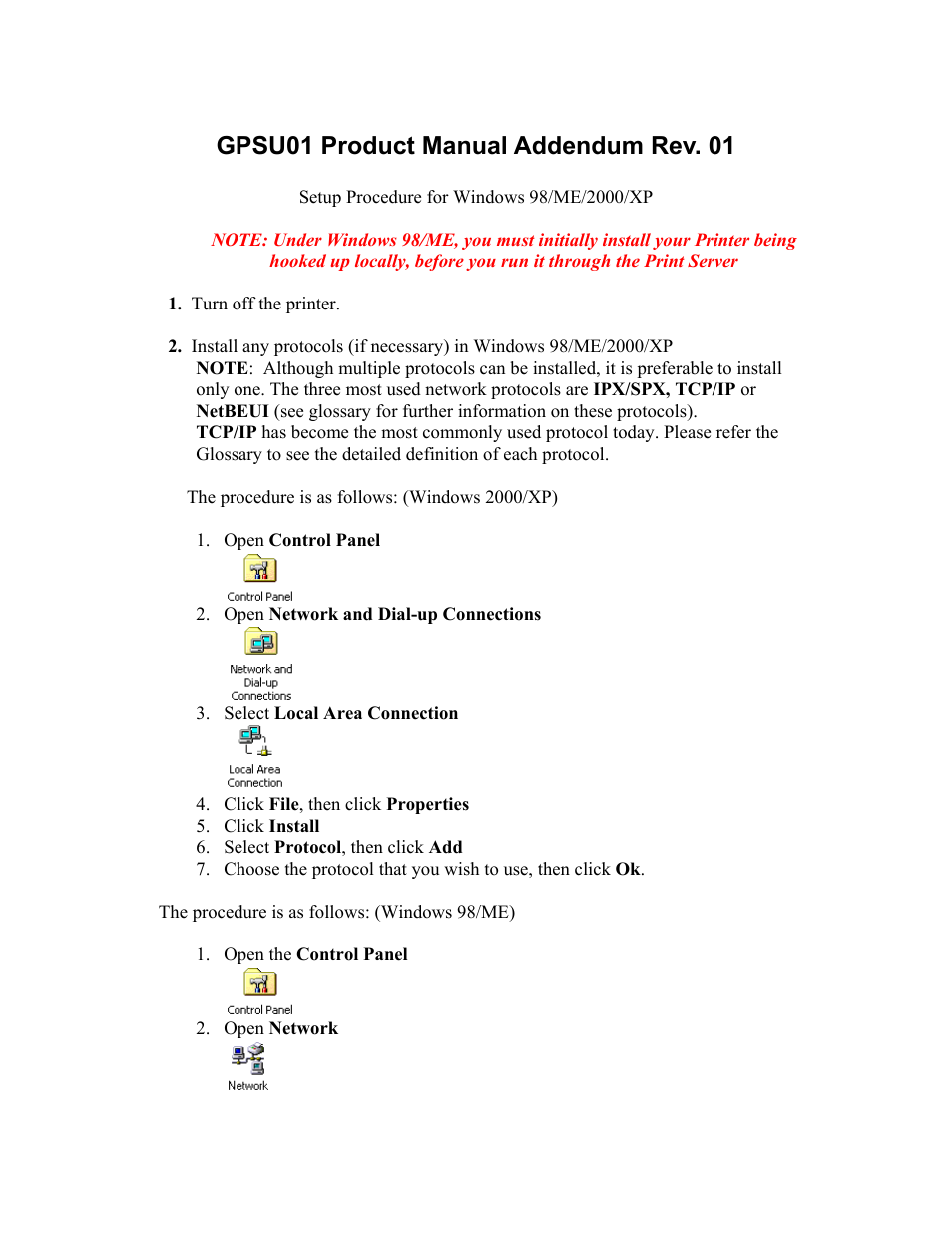 Gpsu01 product manual addendum rev. 01 | IOGear USB Print Server GPSU01 User Manual | Page 43 / 44