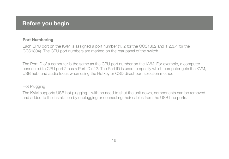 Before you begin | IOGear GCS1802 User Manual | Page 16 / 56