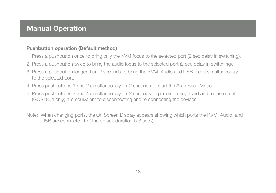 Manual operation | IOGear GCS1802 User Manual | Page 18 / 56