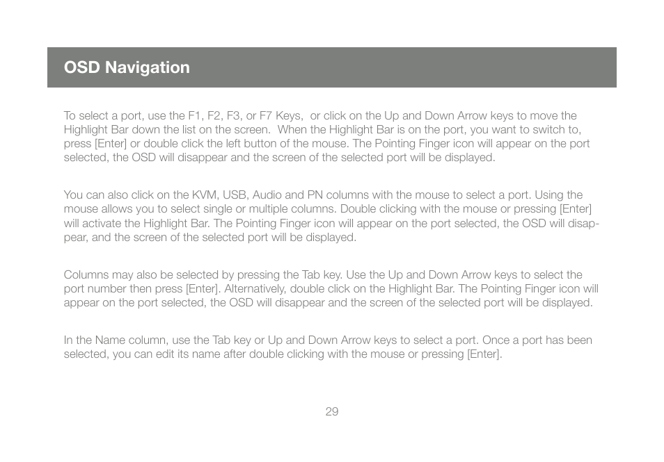 Osd navigation | IOGear GCS1802 User Manual | Page 29 / 56