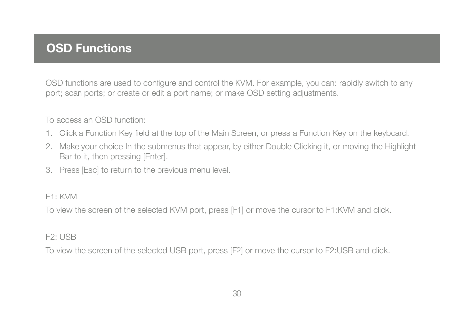 Osd functions | IOGear GCS1802 User Manual | Page 30 / 56