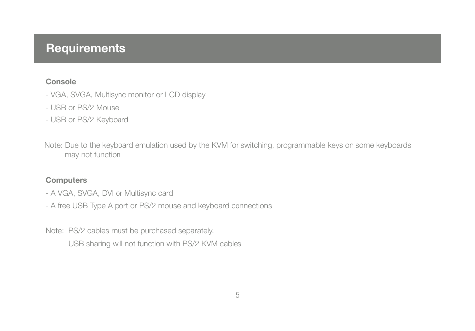 Requirements | IOGear GCS1802 User Manual | Page 5 / 56