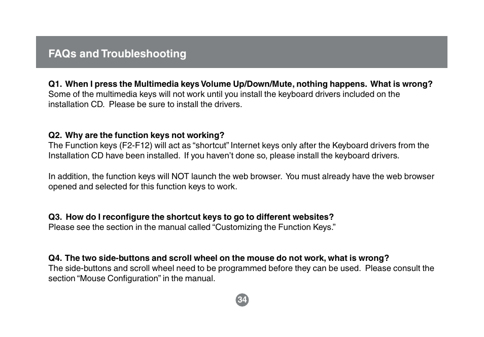 Faqs and troubleshooting | IOGear GKM531R User Manual | Page 36 / 42