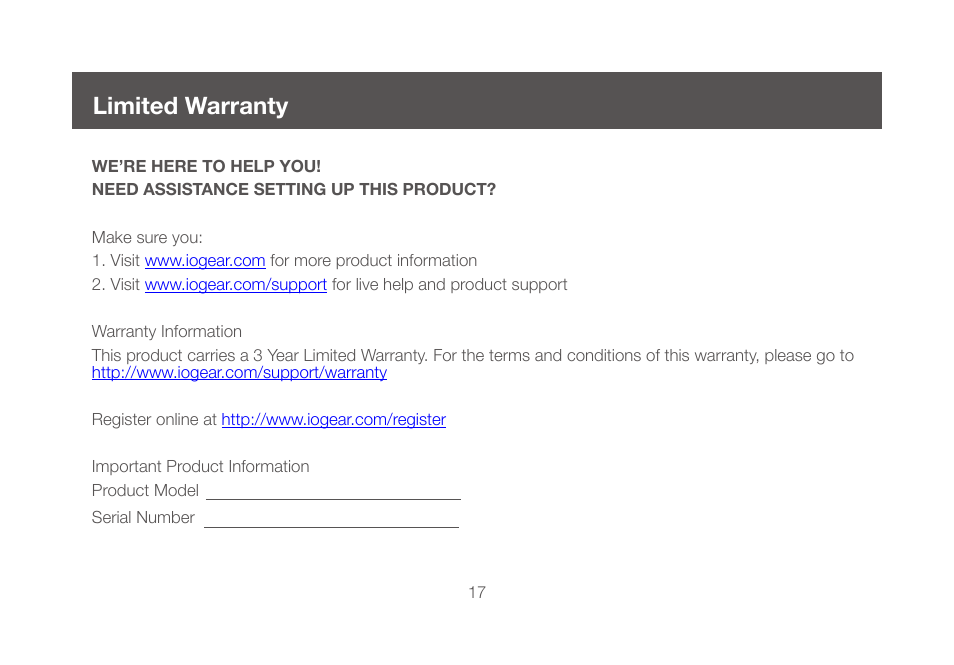 Limited warranty | IOGear GCS634U User Manual | Page 17 / 22