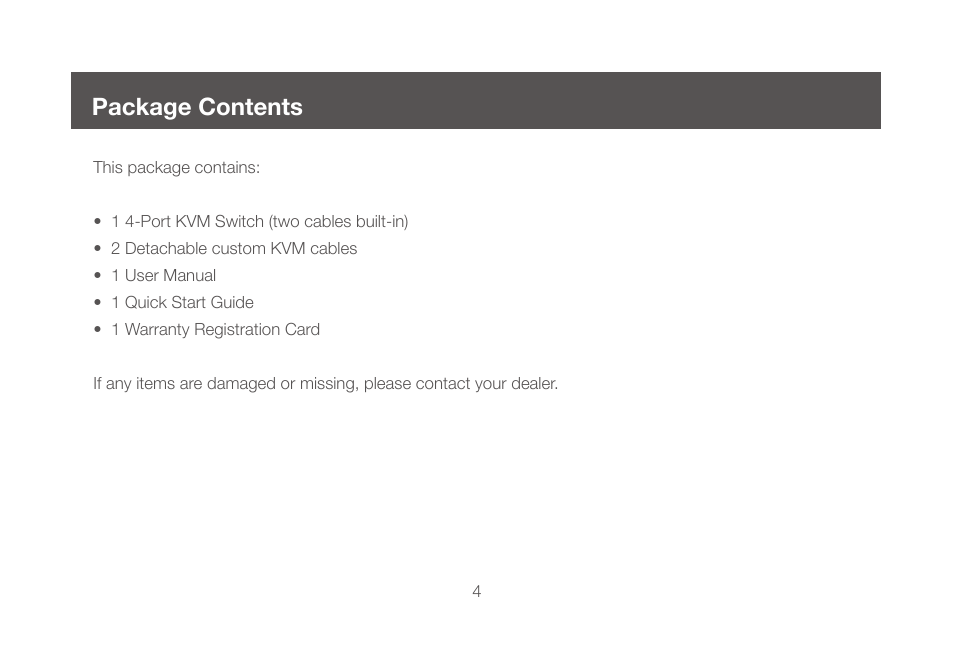 Package contents | IOGear GCS634U User Manual | Page 4 / 22