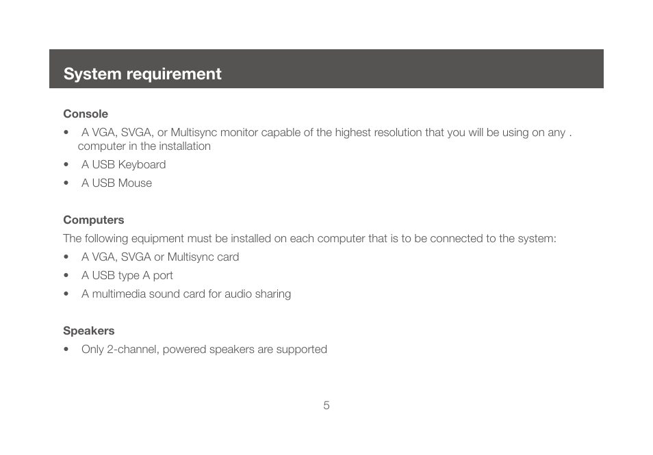System requirement | IOGear GCS634U User Manual | Page 5 / 22