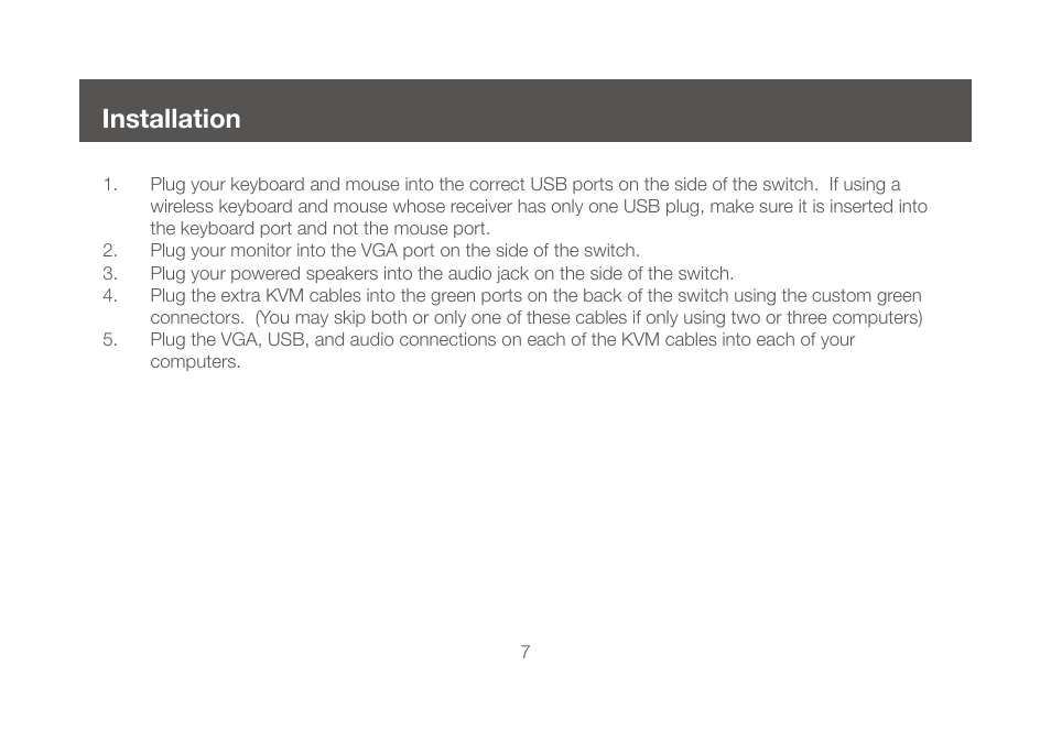 Installation, Installation 7 | IOGear GCS634U User Manual | Page 7 / 22