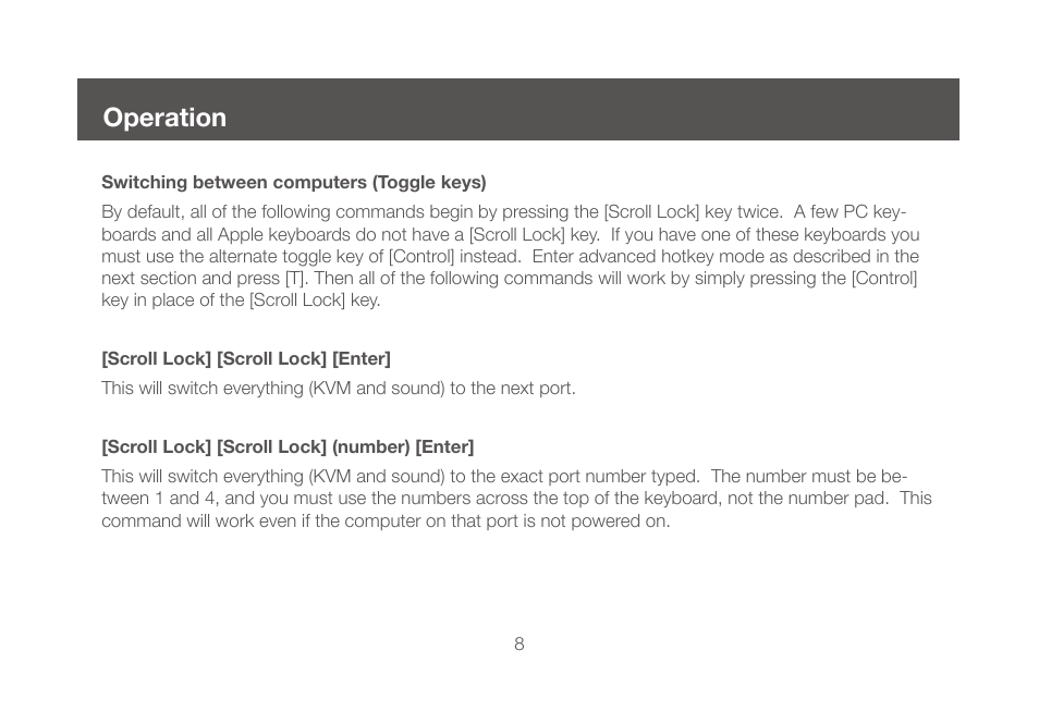 Operation, Operation 8 | IOGear GCS634U User Manual | Page 8 / 22