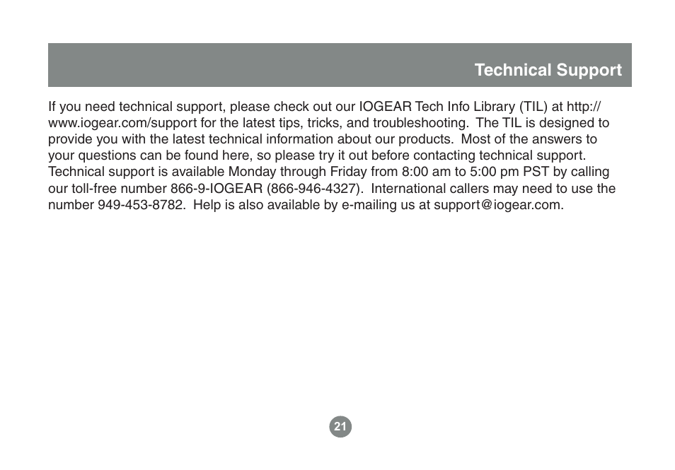 Technical support | IOGear GPSU21 User Manual | Page 21 / 23