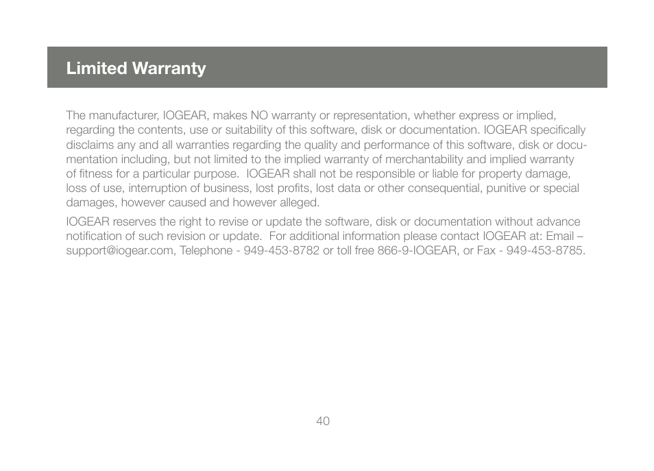 Limited warranty | IOGear GCS1784 User Manual | Page 40 / 44