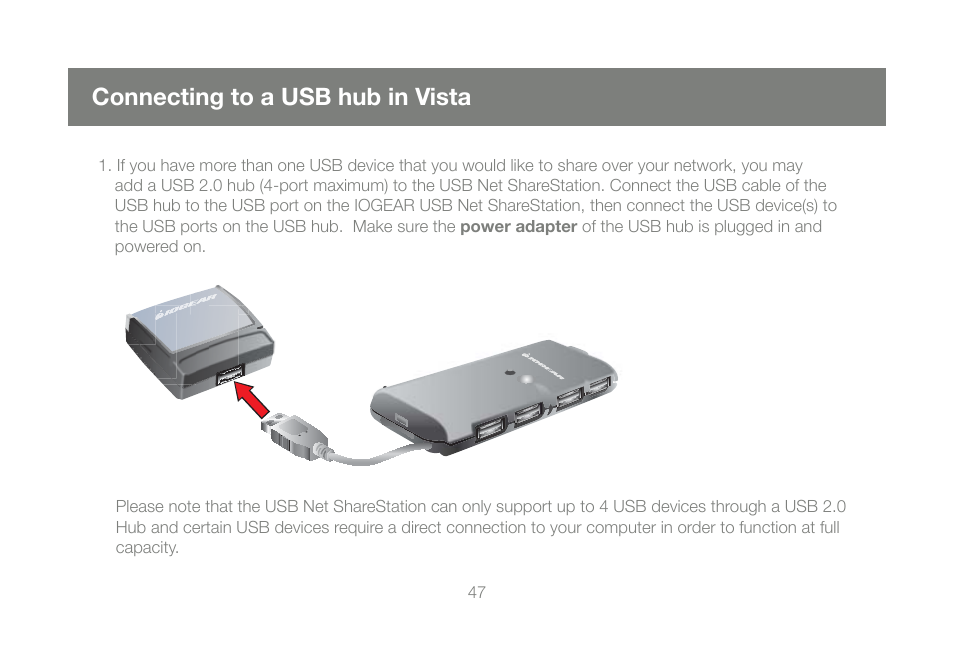 Connecting to a usb hub in vista | IOGear GUIP201 M1023 User Manual | Page 47 / 68