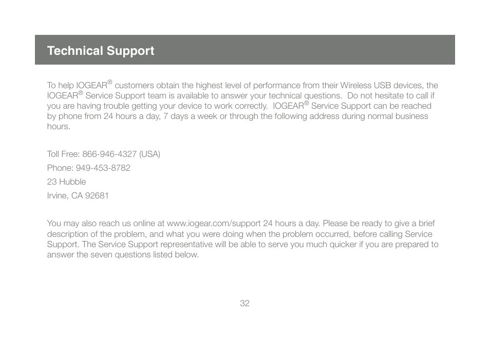 Technical support | IOGear GUWH104KIT User Manual | Page 32 / 38