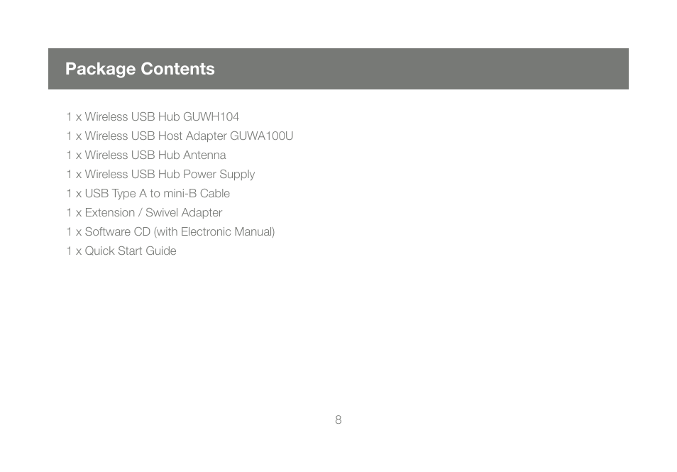 Package contents | IOGear GUWH104KIT User Manual | Page 8 / 38