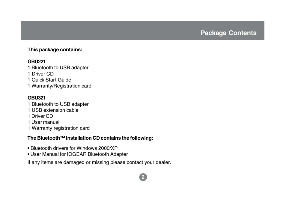 Package contents | IOGear GBU321 User Manual | Page 4 / 43