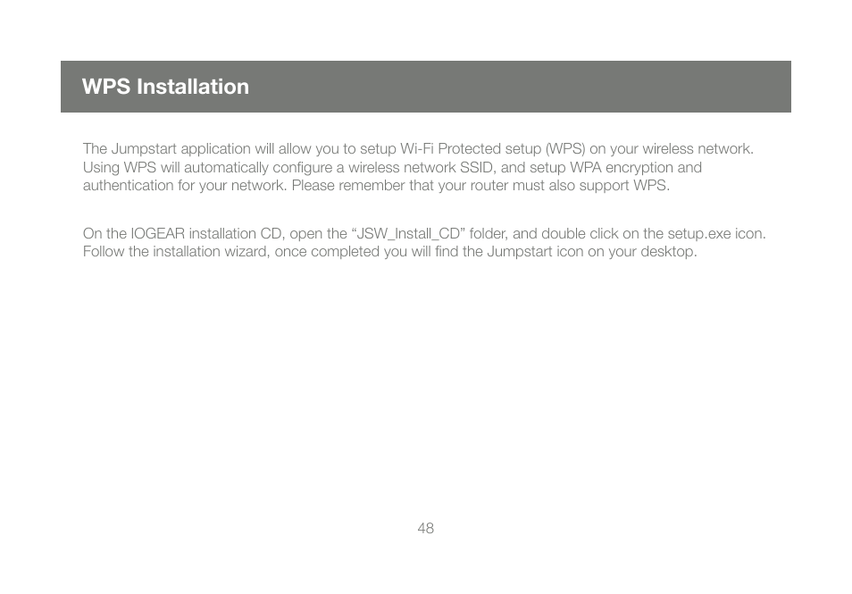 Wps installation | IOGear Wireless-N GWU623 User Manual | Page 48 / 76