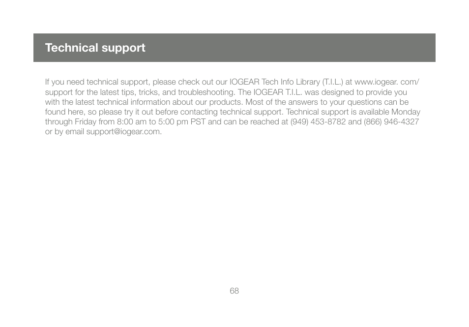 Technical support | IOGear Wireless-N GWU623 User Manual | Page 68 / 76