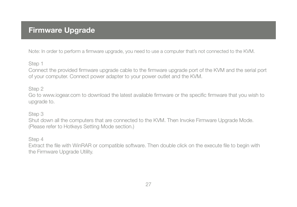 Firmware upgrade | IOGear M1086 User Manual | Page 27 / 40