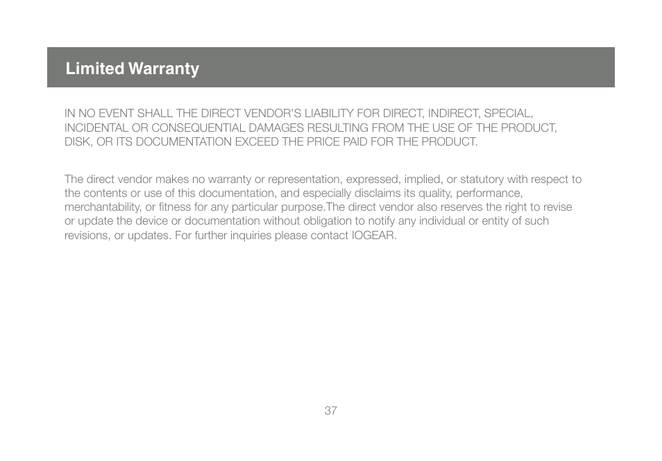 Limited warranty | IOGear M1086 User Manual | Page 37 / 40