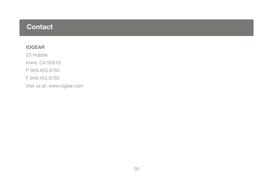 Contact | IOGear M1086 User Manual | Page 38 / 40