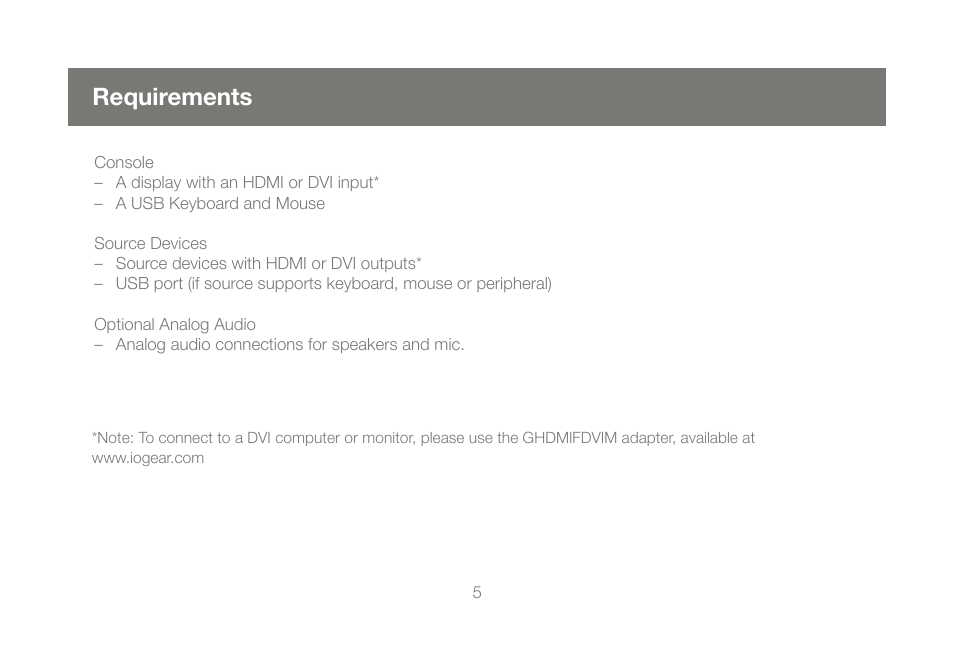 Requirements | IOGear M1086 User Manual | Page 5 / 40