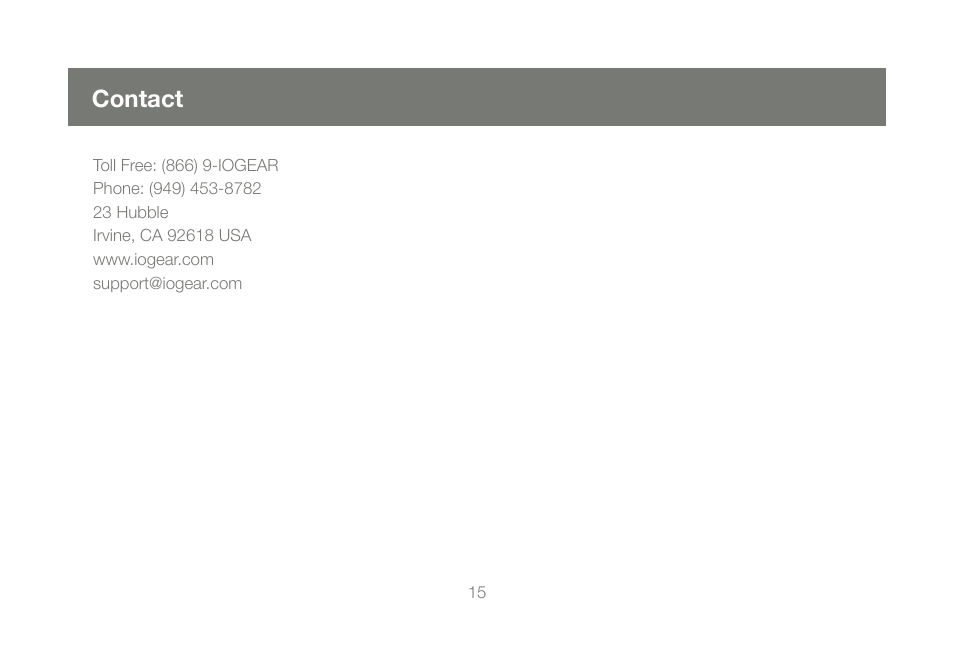 Contact | IOGear GIC711SW6 User Manual | Page 15 / 16