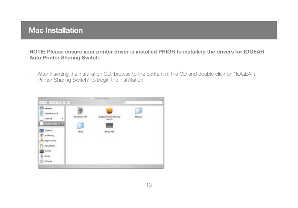 Mac installation | IOGear M1327 User Manual | Page 13 / 30