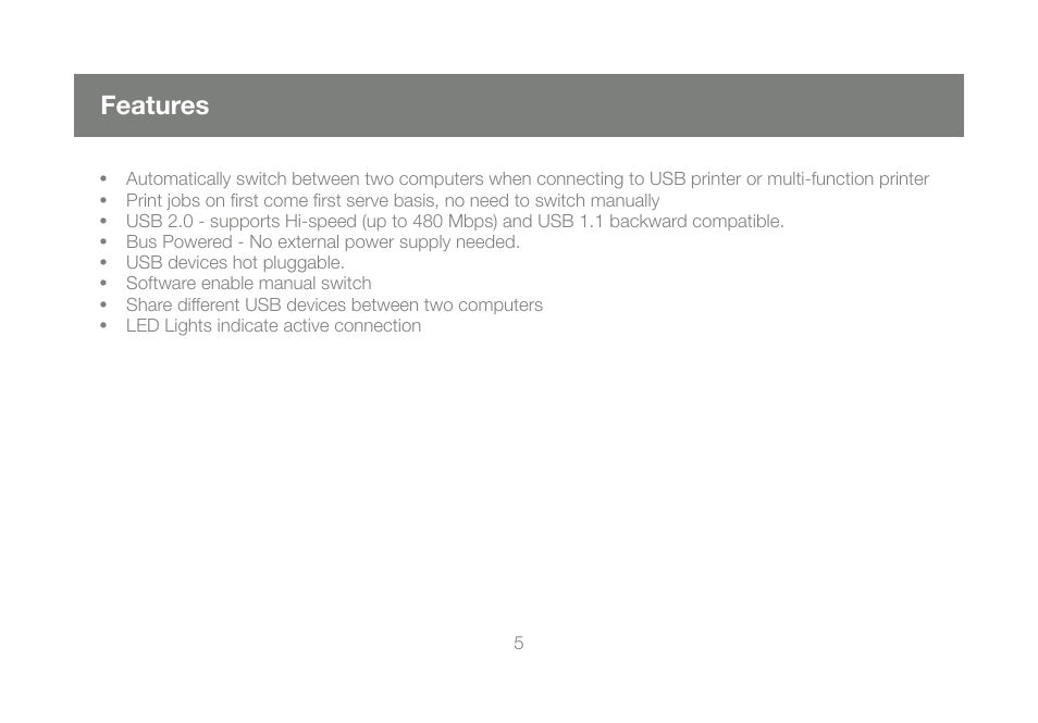 Features | IOGear M1327 User Manual | Page 5 / 30