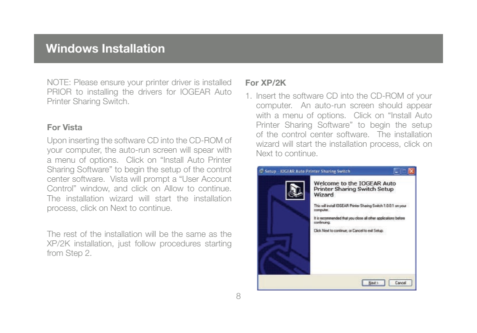 Windows installation | IOGear M1327 User Manual | Page 8 / 30