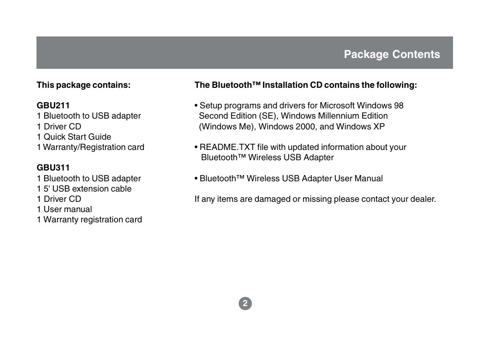 Package contents | IOGear GBU211 User Manual | Page 5 / 60