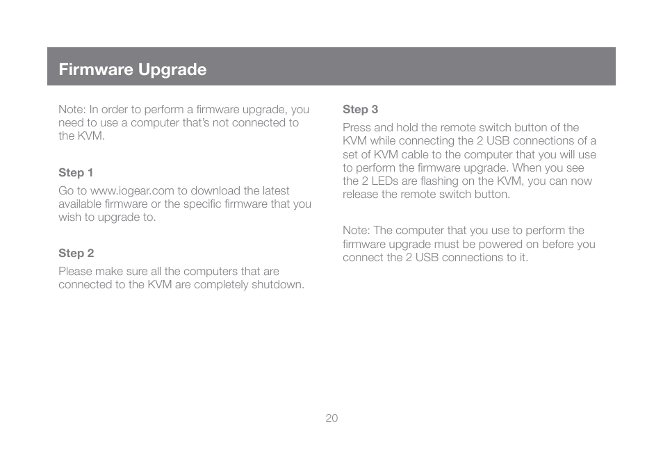 Firmware upgrade | IOGear GCS932UB User Manual | Page 20 / 32