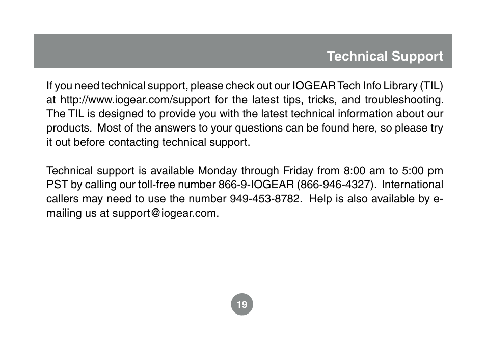 Technical support | IOGear GME227R User Manual | Page 19 / 22