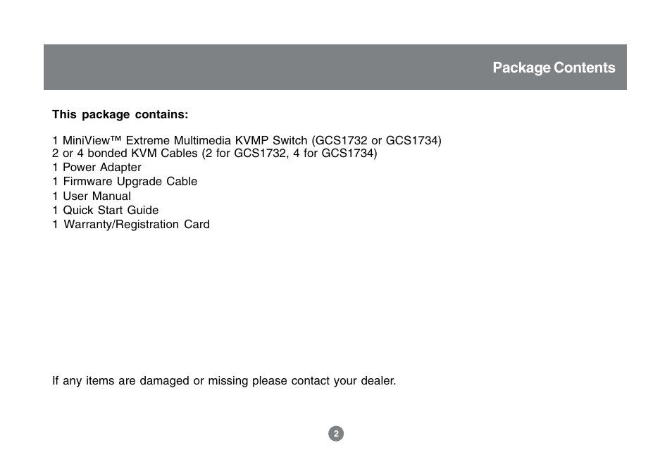 Package contents | IOGear GCS1732 User Manual | Page 4 / 44