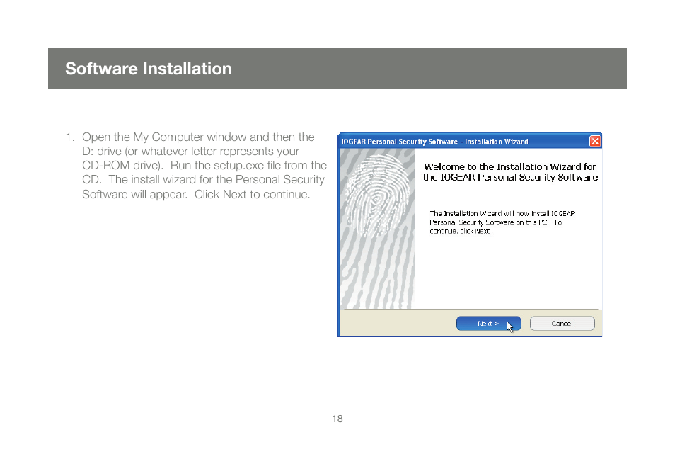 Software installation | IOGear GMEFP1W6 User Manual | Page 18 / 64