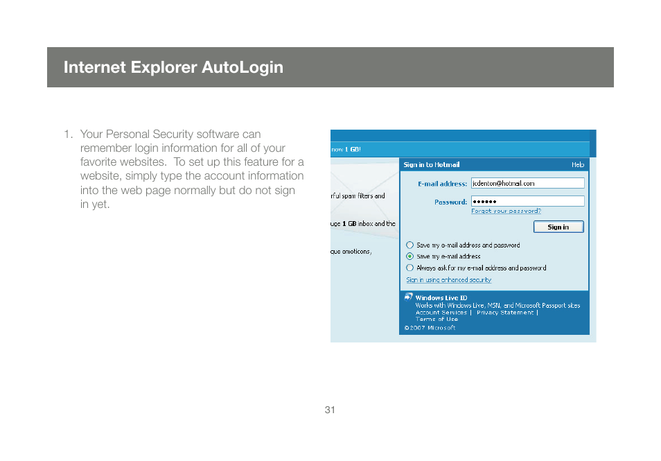 Internet explorer autologin | IOGear GMEFP1W6 User Manual | Page 31 / 64