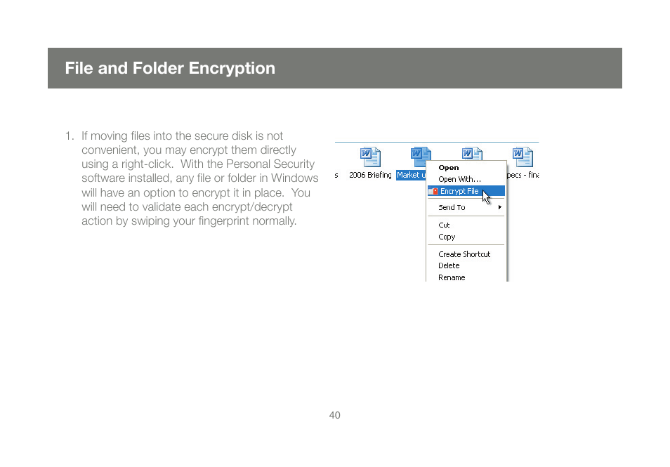 File and folder encryption | IOGear GMEFP1W6 User Manual | Page 40 / 64