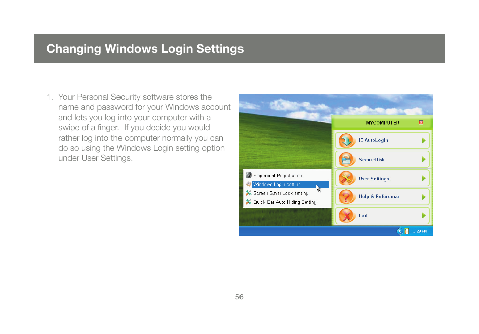 Changing windows login settings | IOGear GMEFP1W6 User Manual | Page 56 / 64