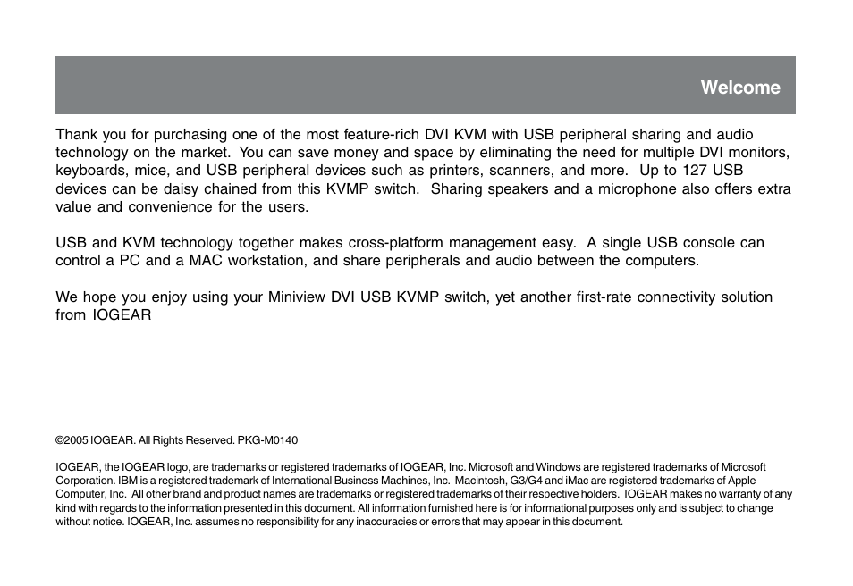 Welcome | IOGear GCS1762 User Manual | Page 2 / 45