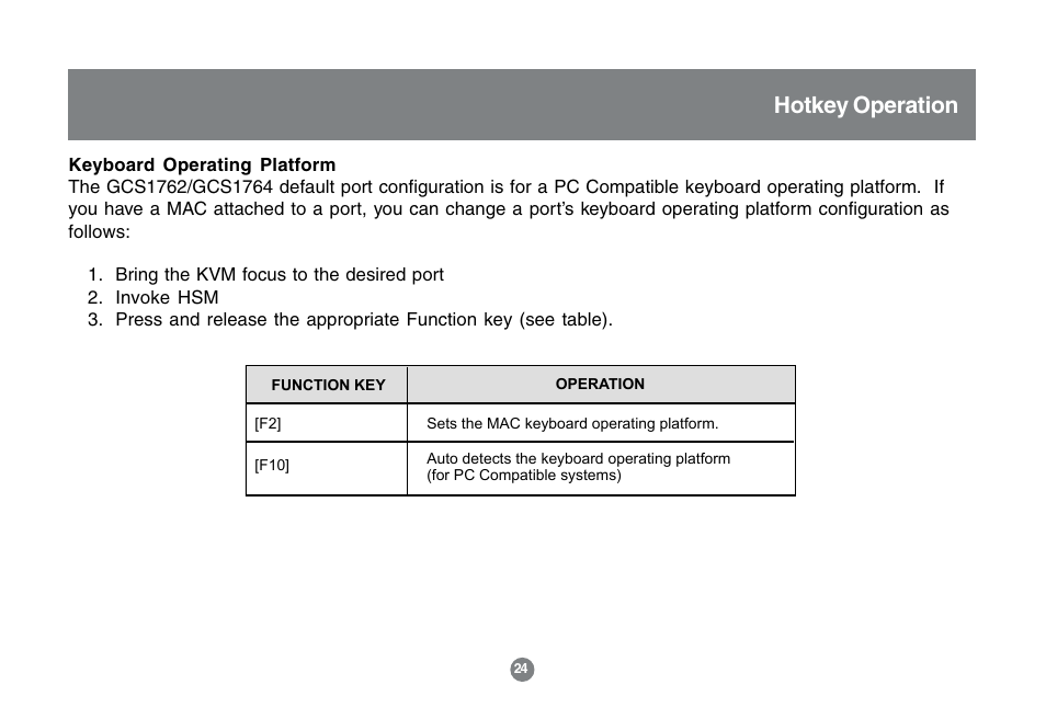 Hotkey operation | IOGear GCS1762 User Manual | Page 26 / 45