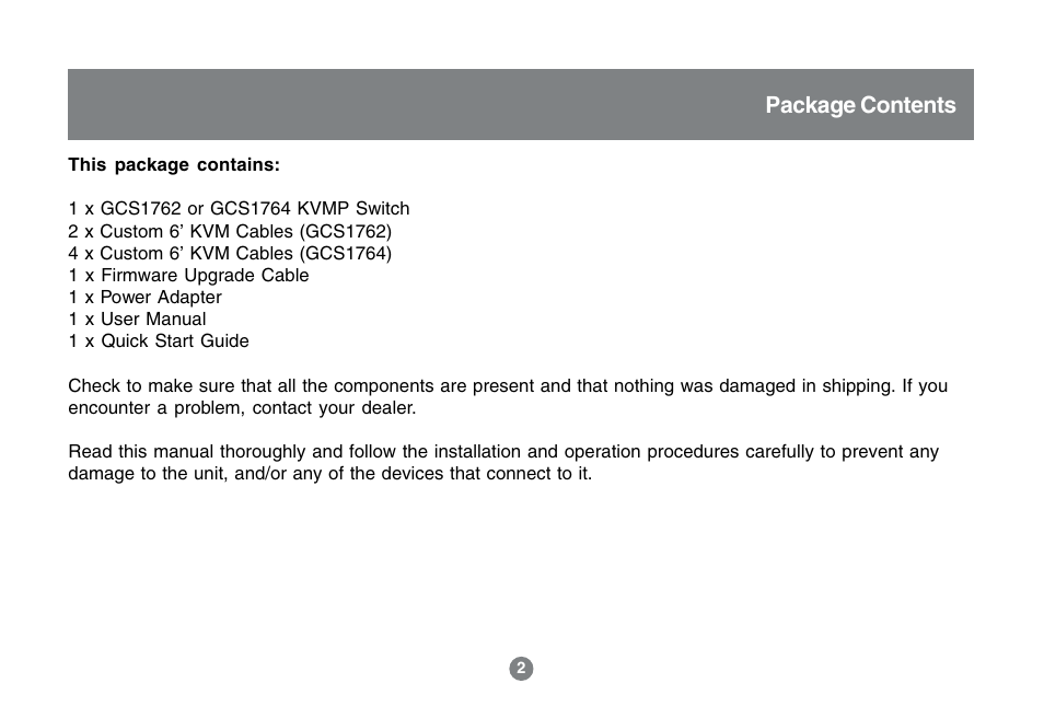 Package contents | IOGear GCS1762 User Manual | Page 4 / 45