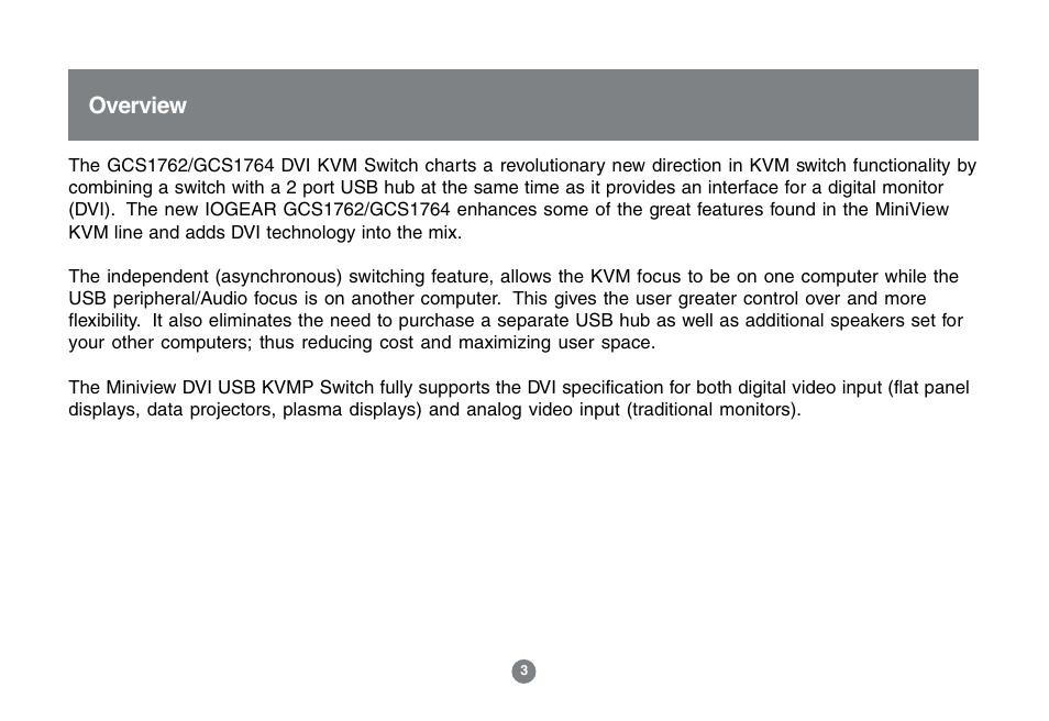 Overview | IOGear GCS1762 User Manual | Page 5 / 45