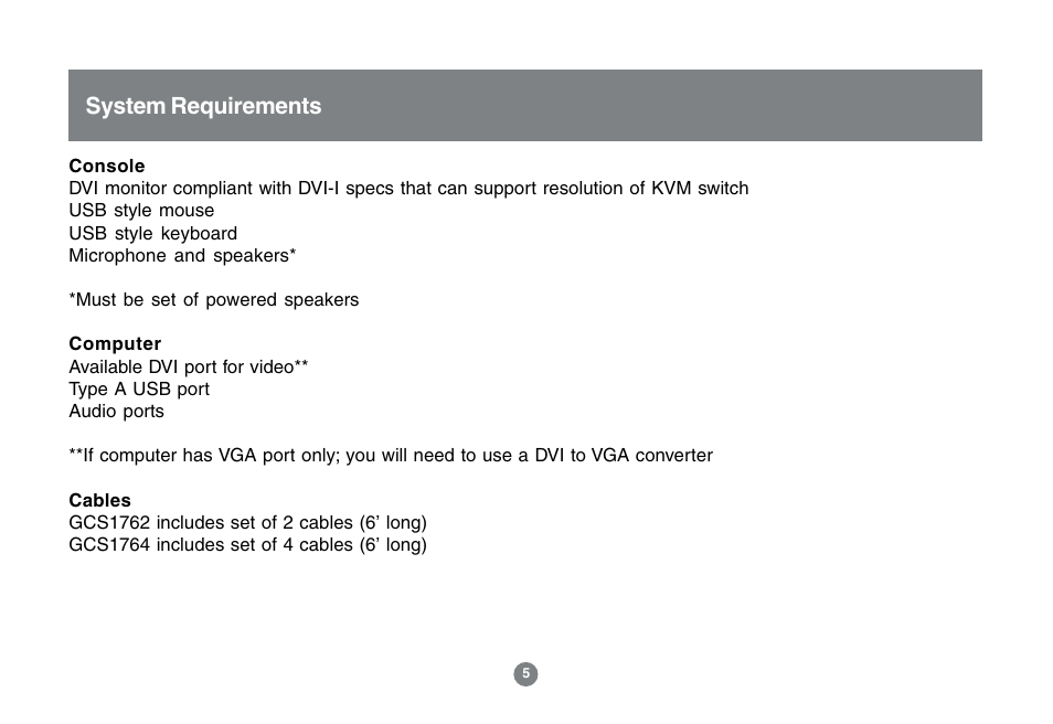 System requirements | IOGear GCS1762 User Manual | Page 7 / 45