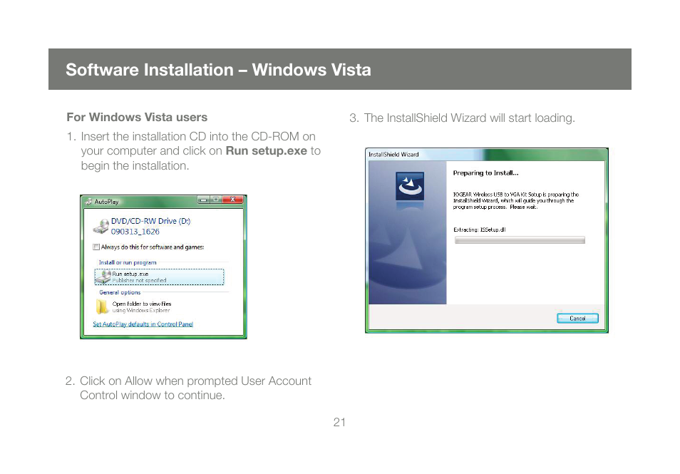 Software installation – windows vista | IOGear GUWAVKIT User Manual | Page 21 / 80